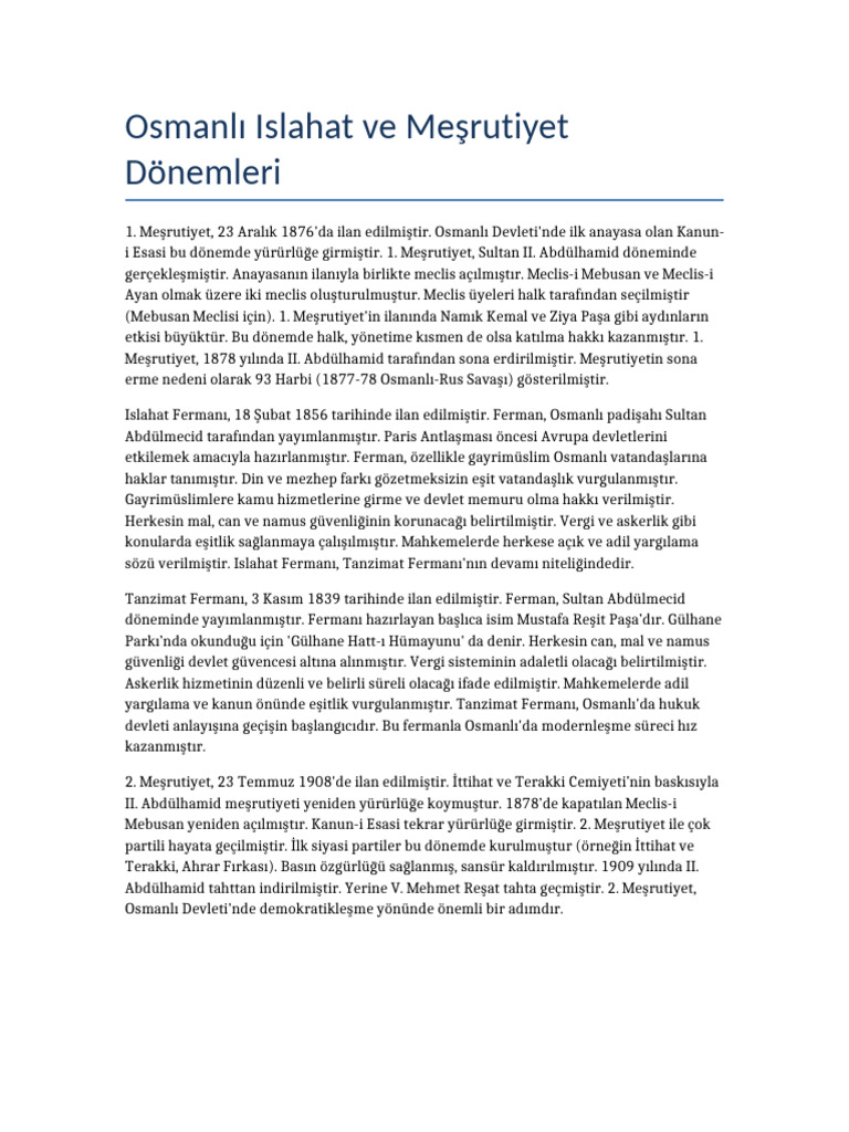Osmanli Islahat Ve Mesrutiyet | PDF