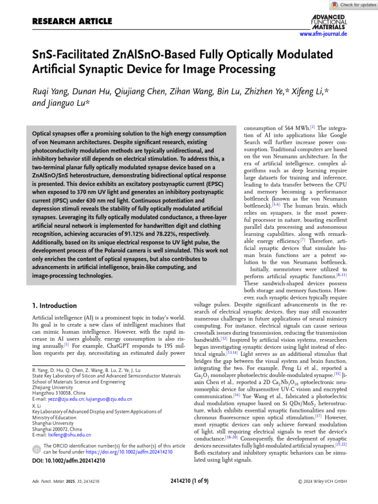 CrossSim-SnS Facilitated ZnAlSnO Based Fully Optically Modulated ...