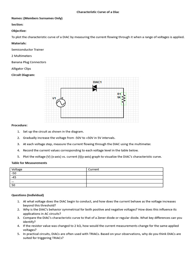 DIAC Characteristic Curve Analysis | PDF