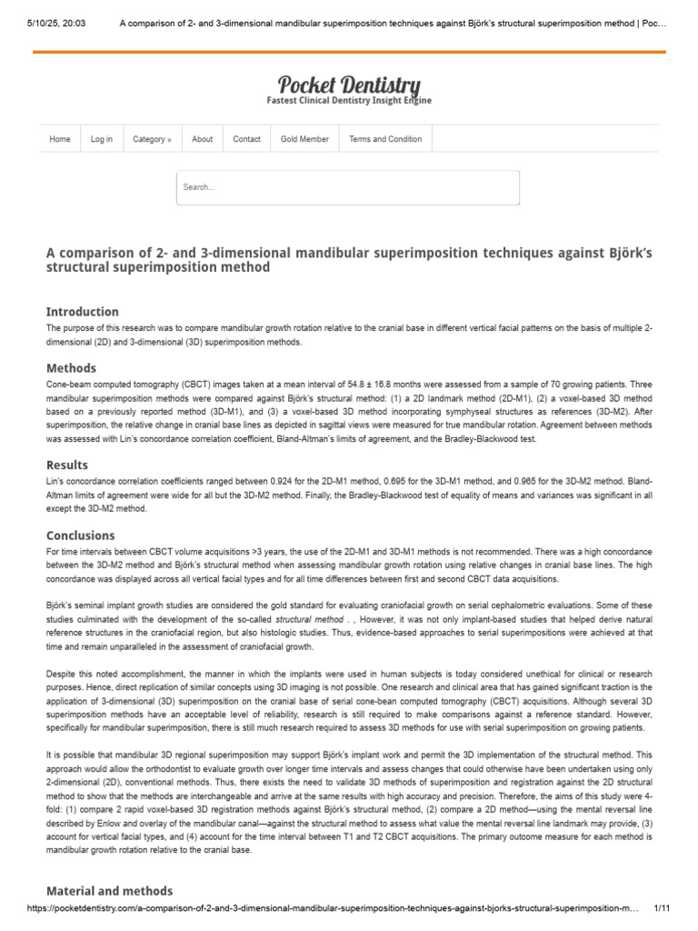 A Comparison of 2 - and 3-Dimensional Mandibular Superimposition ...