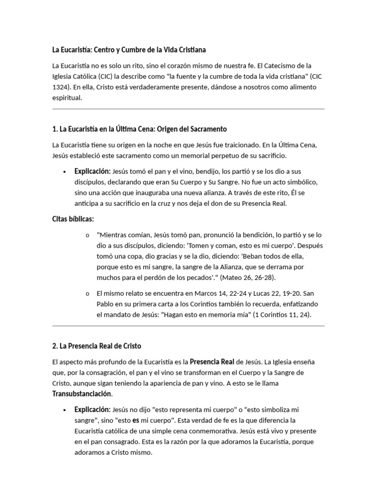 Eucaristía: Centro de la Vida Cristiana | PDF | eucaristía | Cristo ...