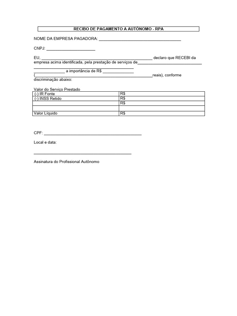 Modelo de RPA para Autônomos | PDF