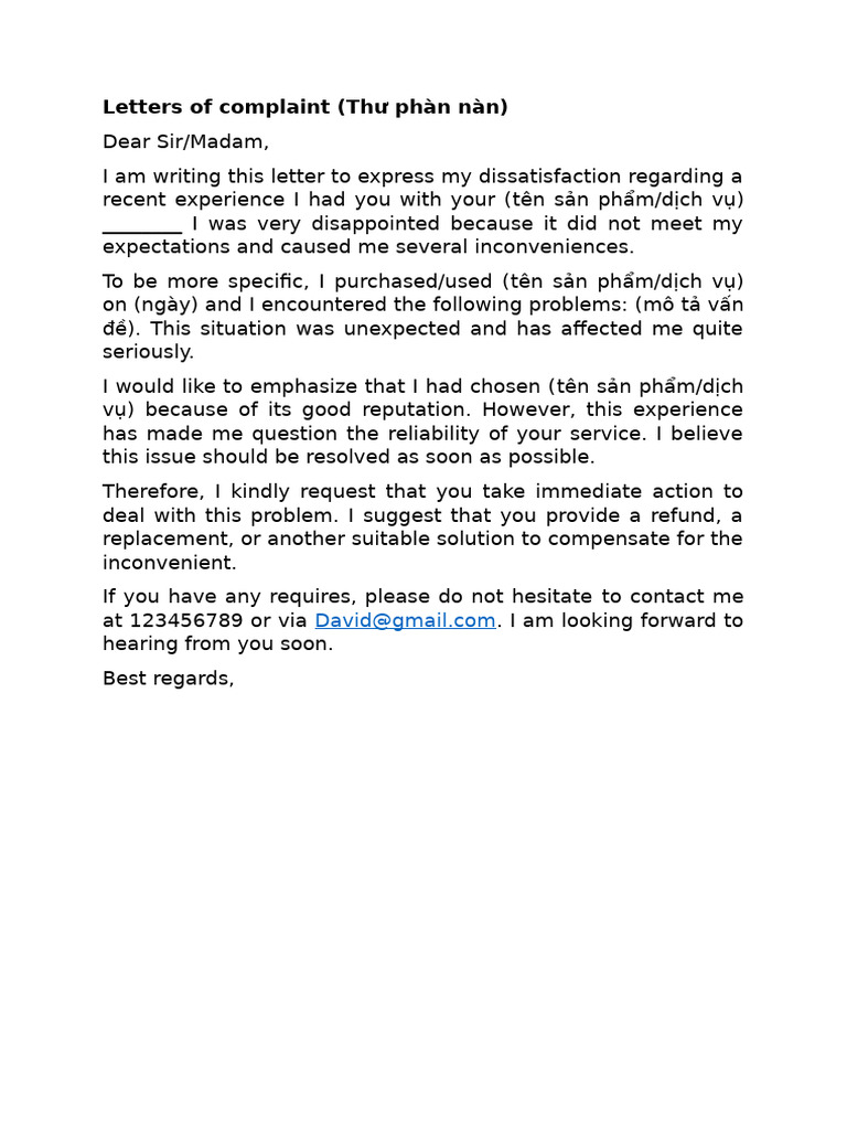 Effective Complaint Letter Template | PDF
