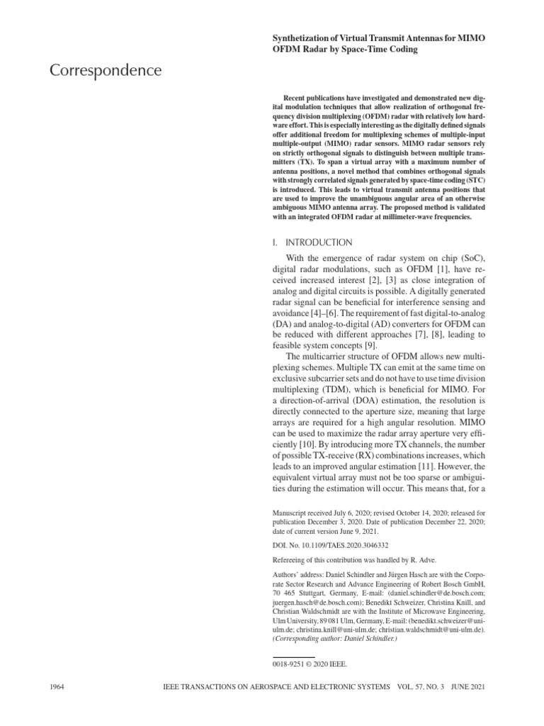 Virtual Antenna Synthesis for MIMO Radar | PDF | Orthogonal Frequency ...