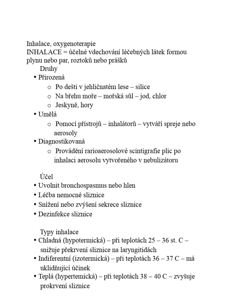 Inhalace, Oxygenoterapie | PDF