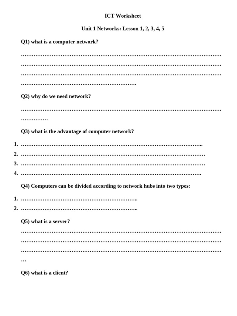 Computer Networks ICT Worksheet | PDF | Software | Computer Networking