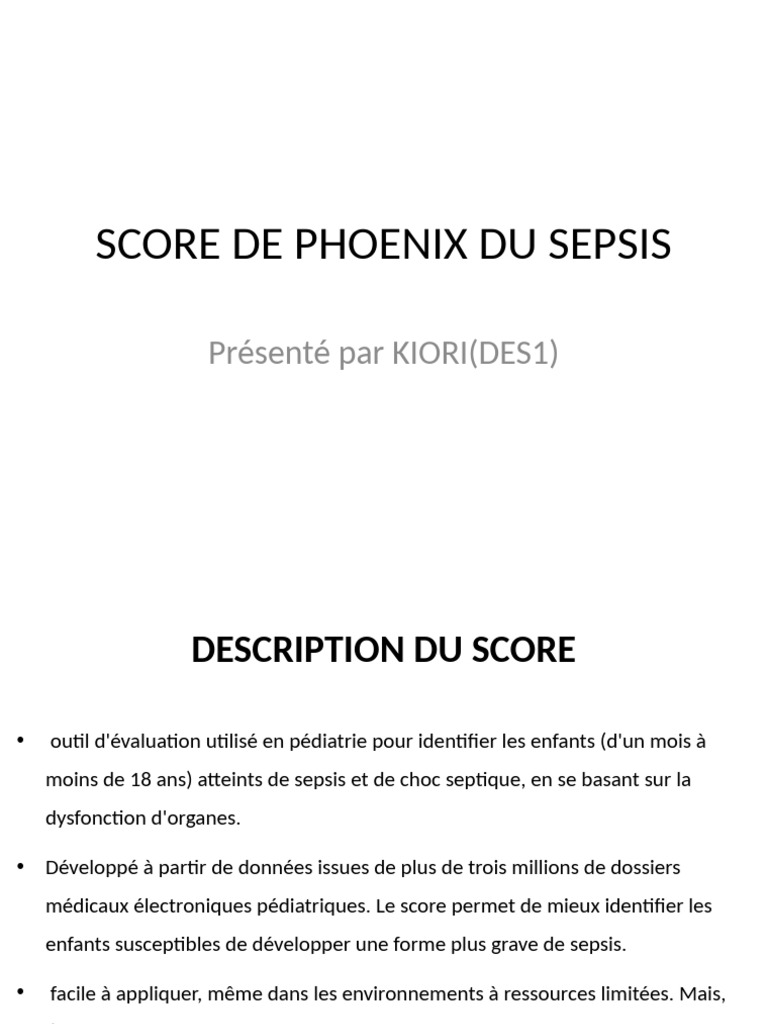 Score de Phoenix en pédiatrie pour sepsis | PDF | État septique ...