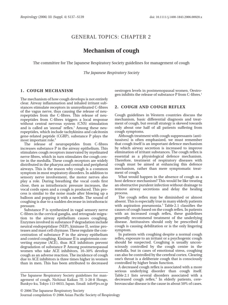 Respirology - 2006 - Mechanism of Cough | PDF | Cough | Pneumonia