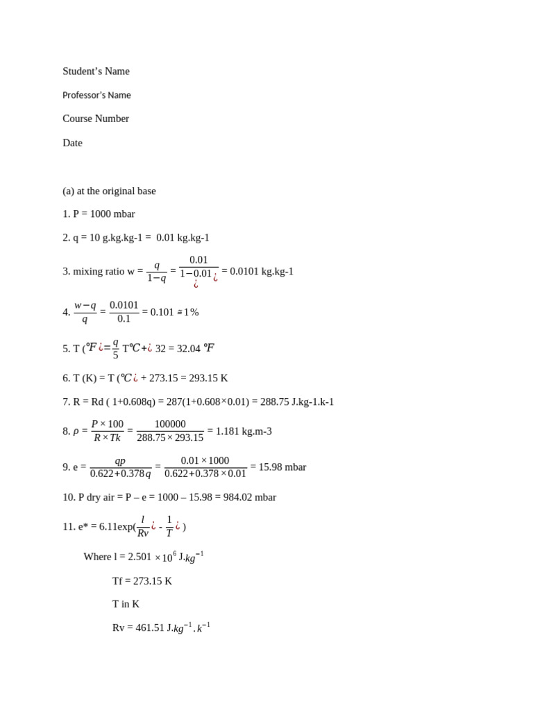 Atmospheric Calculations and Humidity Analysis | PDF | Atmosphere ...