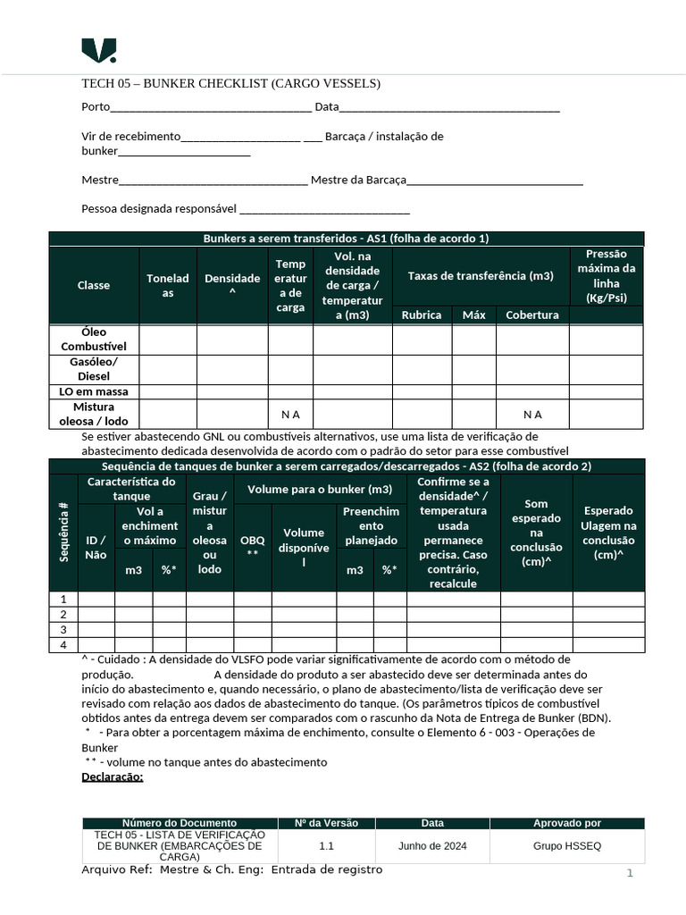 Checklist de Bunker para Embarcações Cargo | PDF | Diesel