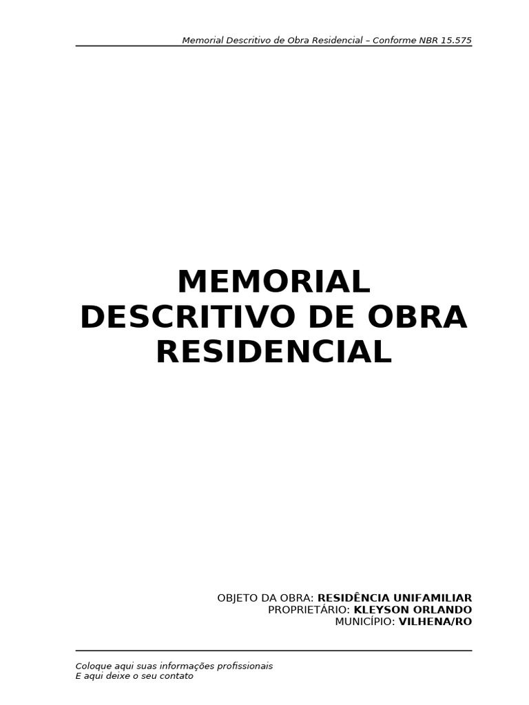 Memorial Descritivo Residencial NBR 15.575 | PDF | Argamassa (alvenaria ...