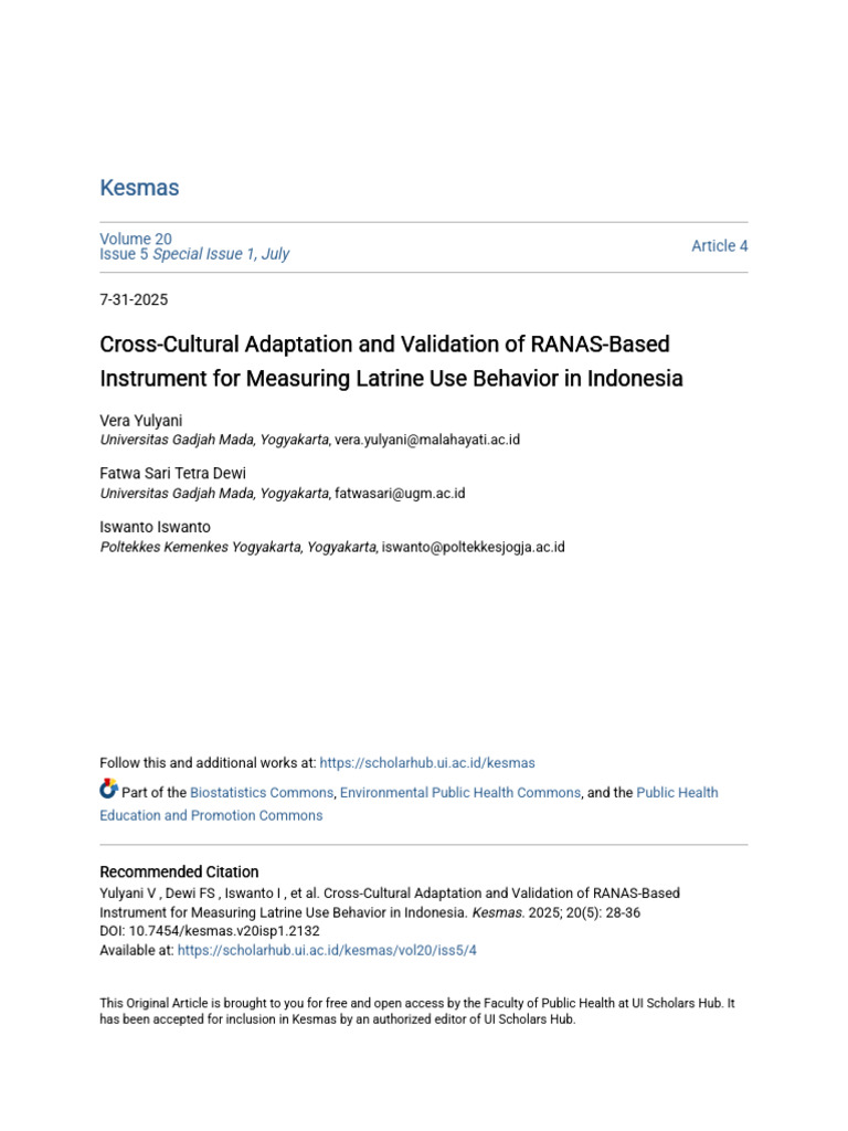 RANAS-Based Latrine Use Behavior Tool in Indonesia | PDF | Validity ...