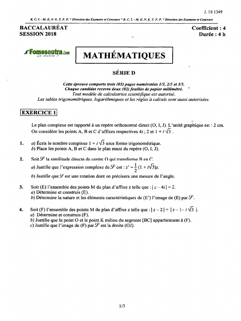 Bac D Maths 2018 | PDF