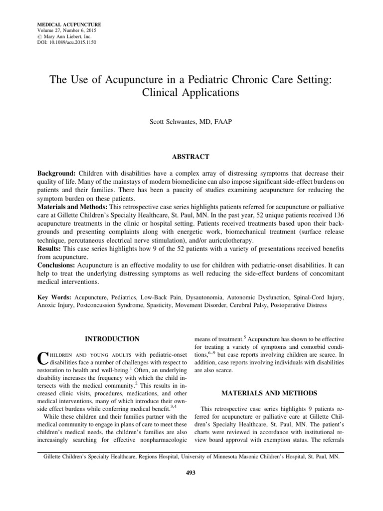 The Use of Acupuncture in A Pediatric Chronic Care Setting | PDF ...