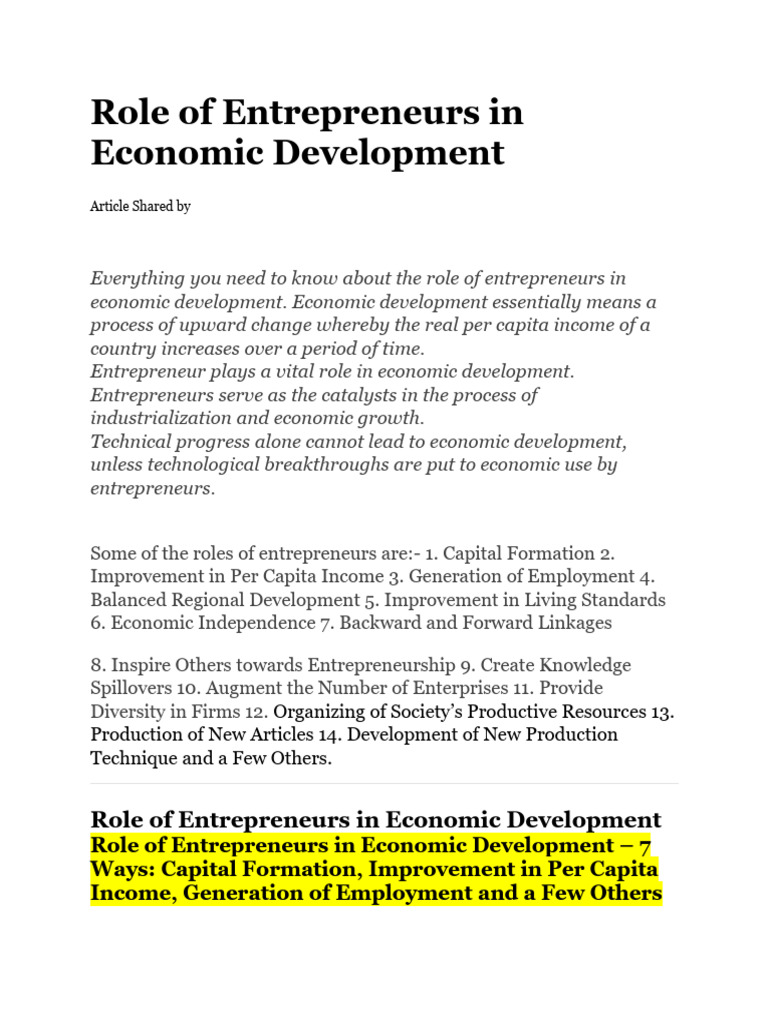 Entrepreneurs' Impact on Economic Growth | PDF | Entrepreneurship ...