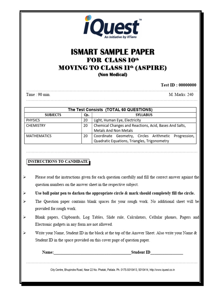 Final 11th Aspire SMART Sample Paper 11th NM 28-07-25 New Change | PDF ...