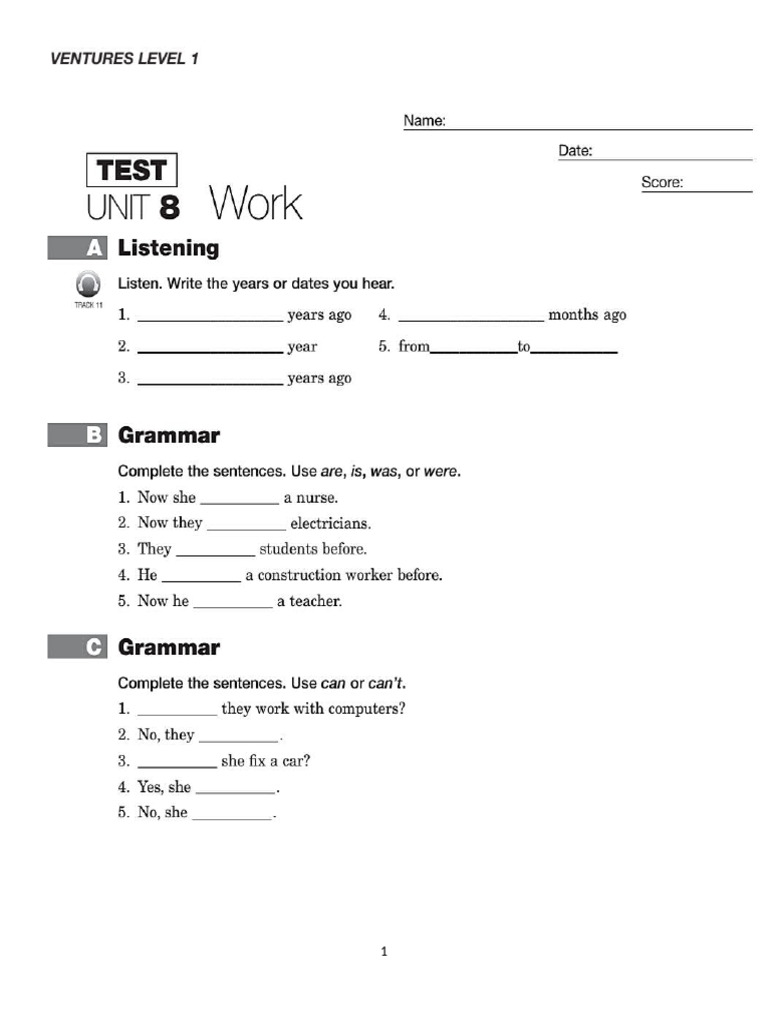 Level 1 - Unit Test - 8 & 9 | PDF