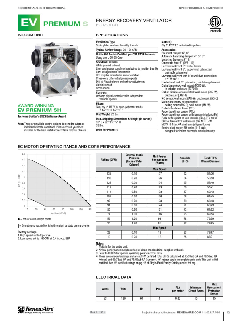 Energy Recovery Ventilator Specifications | PDF | Duct (Flow ...
