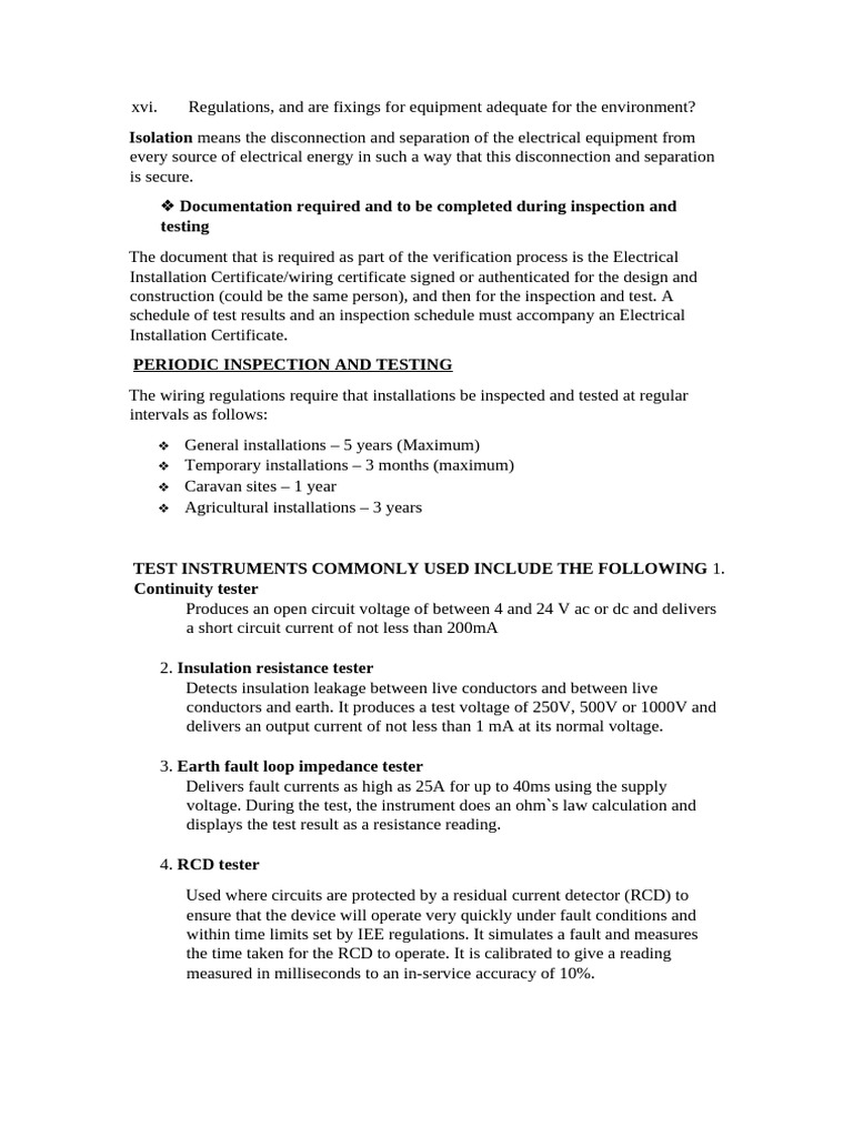Electrical Inspection and Testing Guide | PDF | Electrical Engineering ...