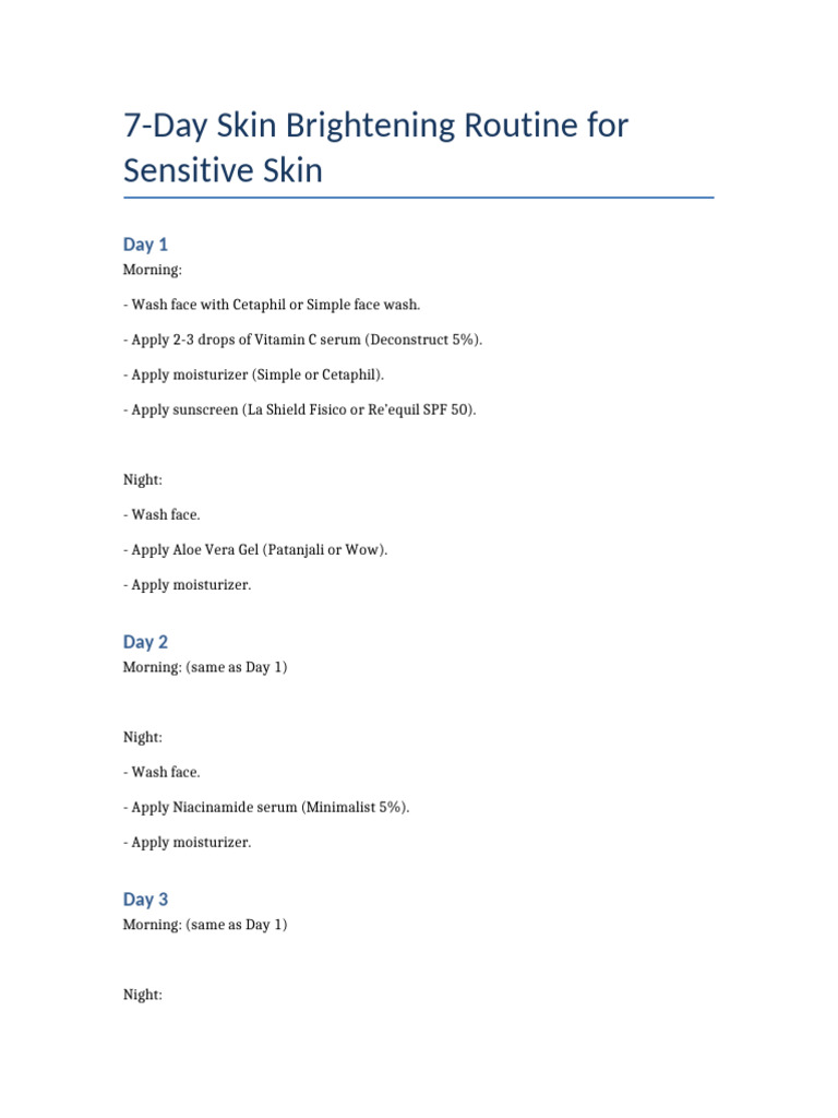 7-Day Brightening Routine for Sensitive Skin | PDF