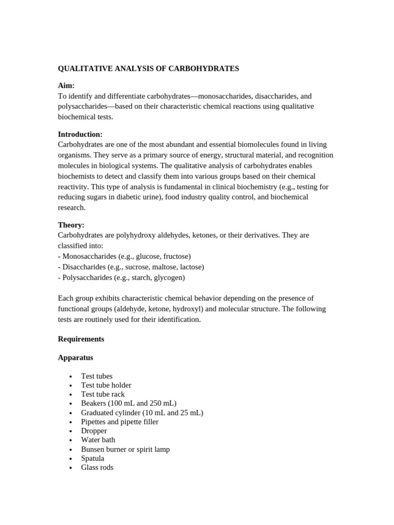 Qualitative Carbohydrate Analysis Methods | PDF | Carbohydrates | Glucose