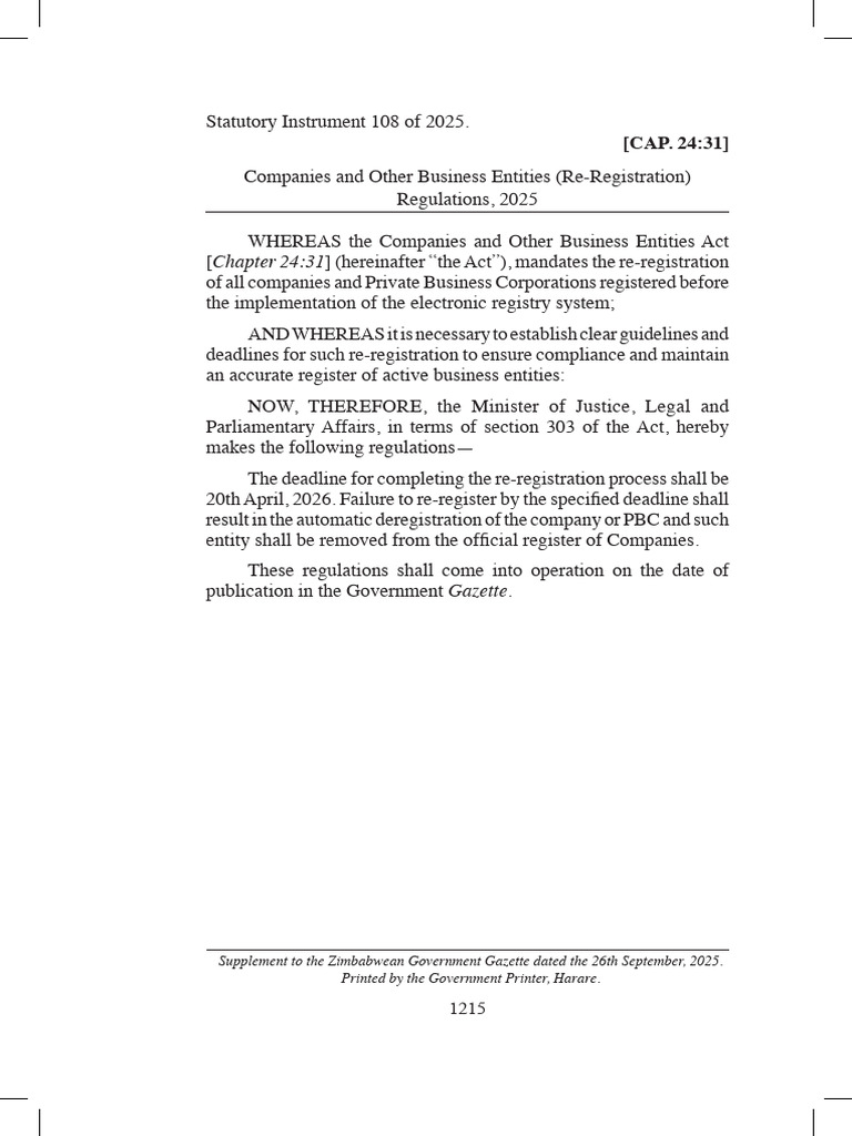 Statutory Instrument 108 of 2025 - 250926 - 214457 | PDF