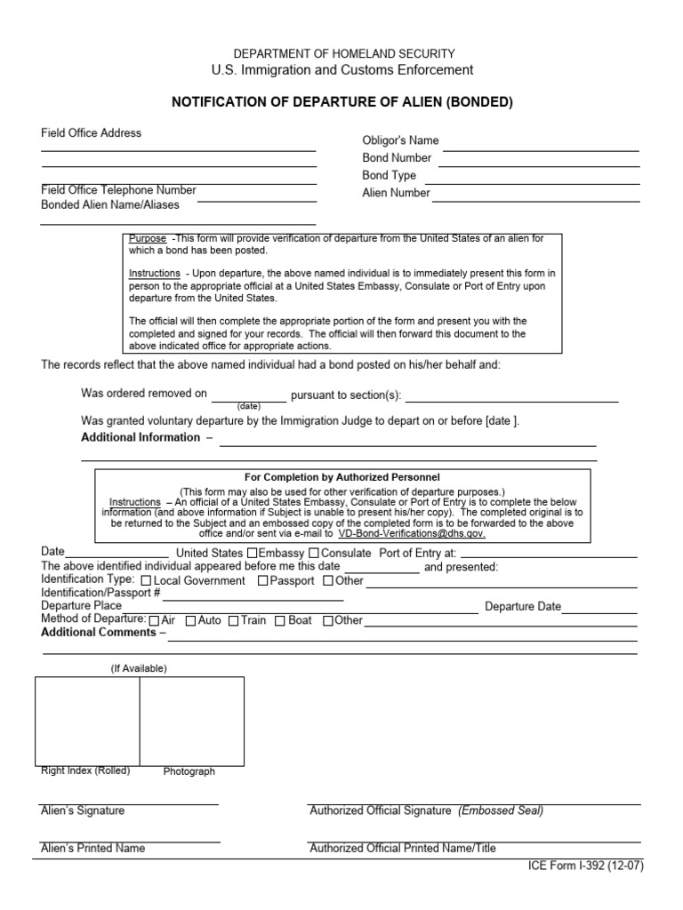 I-391 Notification of Alien Departure | PDF | Identity Document ...