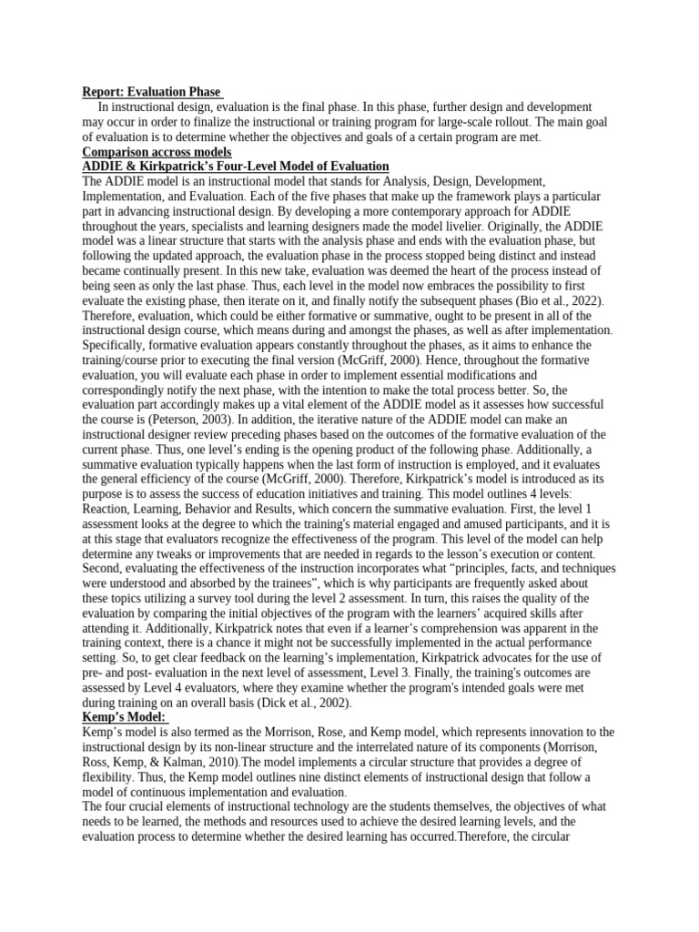 Evaluation in Instructional Design Models | PDF | Instructional Design ...