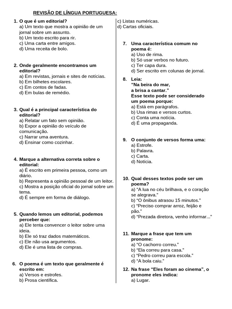 Revisão de Editorial e Poema em Português | PDF | Pronome | Palavra