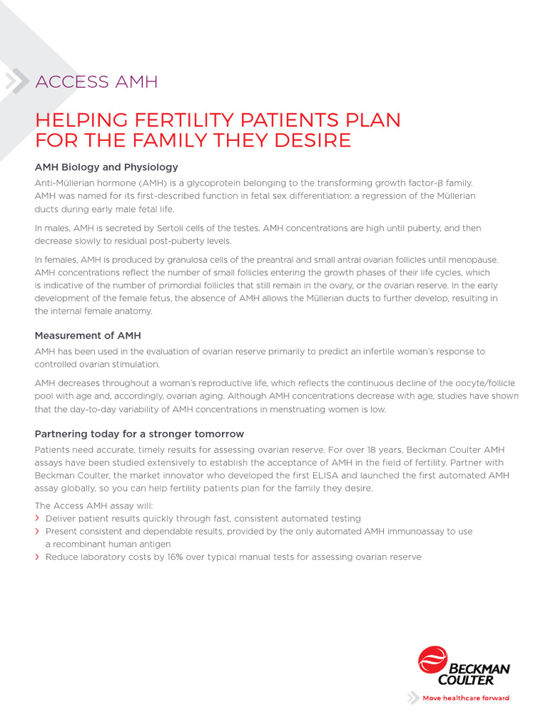 (DS-122960) Immunoassay Access AMH Datasheet Update | PDF | Ovary ...