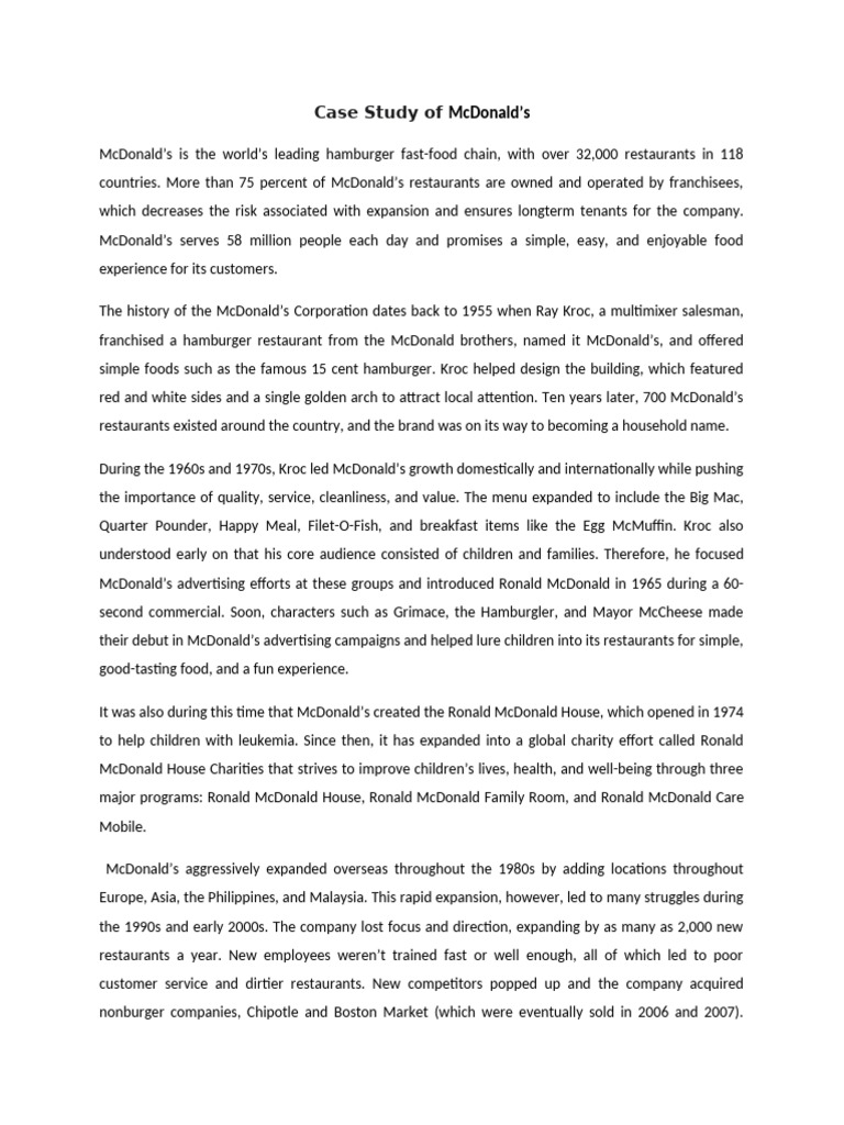 McDonald's Case Study: Growth and Strategy | PDF | Mc Donald's | Fast Food