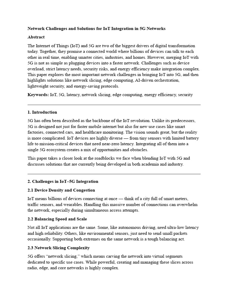 Network Challenges and Solutions For IoT Integration in 5G Networks ...