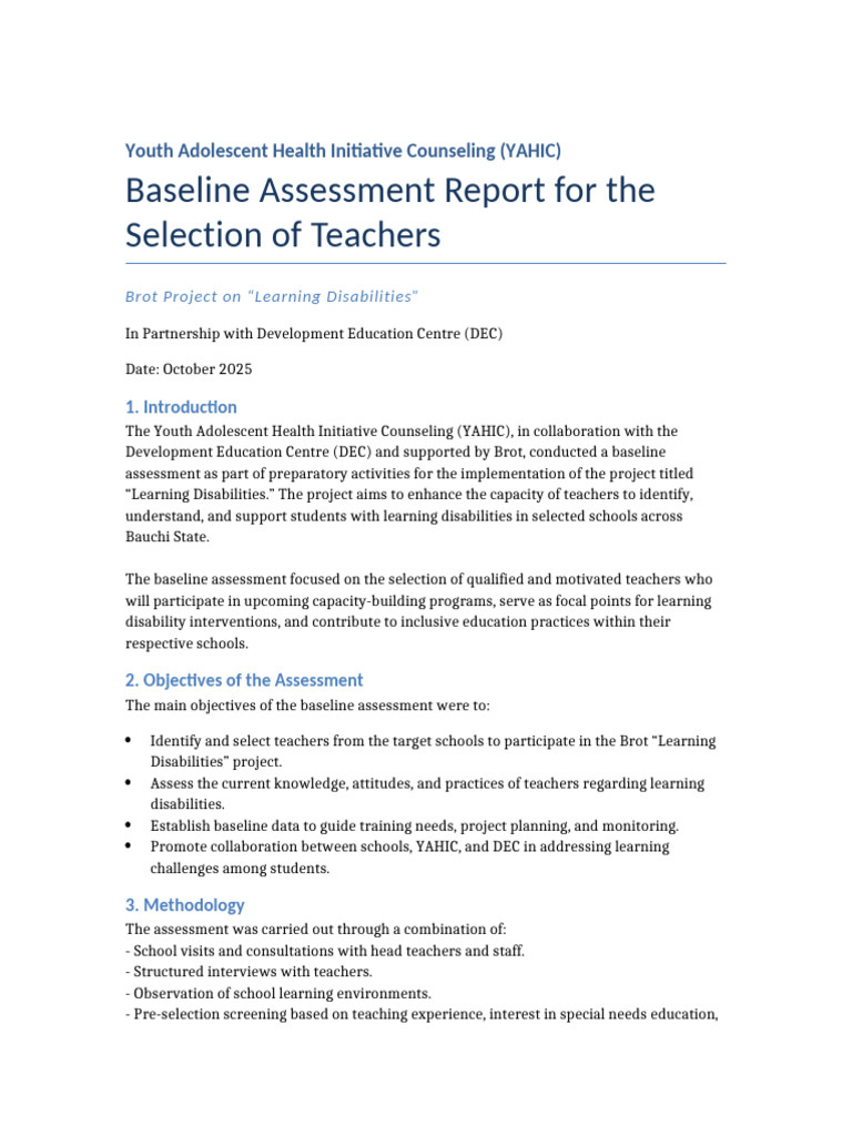 Baseline Assessment for Teacher Selection | PDF | Teachers | Inclusion ...