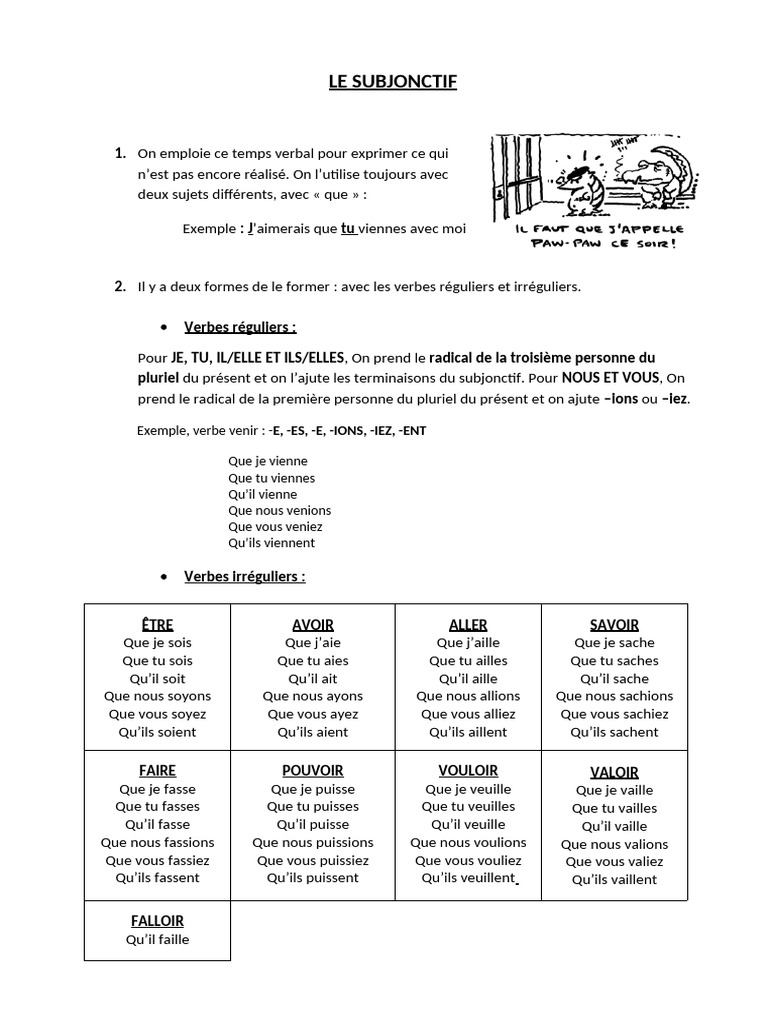 Comprendre le Subjonctif en Français | PDF | Verbe | Conjugaison