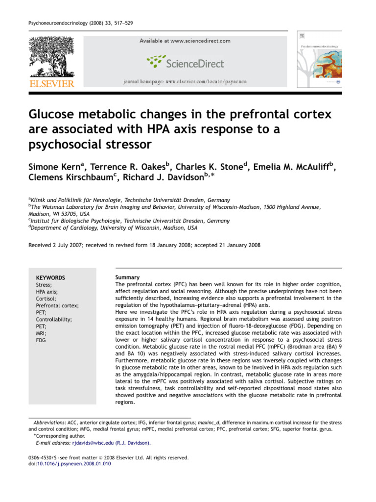 Kern2008 Davidson Glucose Metabolic Changes in The Prefrontal Cortex ...