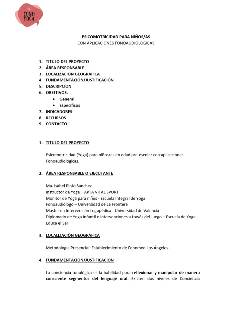 Proyecto Yoga Conciencia Fonologica Educacion | PDF | Cognición ...