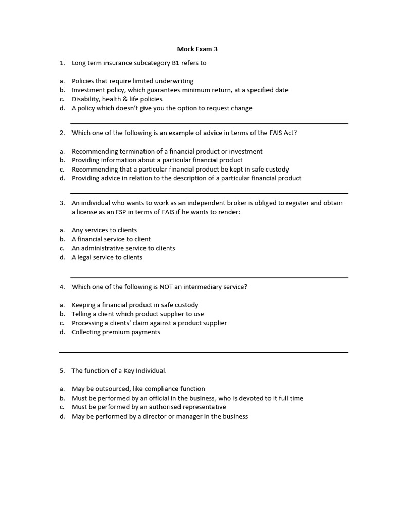 Re5 Mock-3-Jan-2019 | PDF | Insurance | Regulatory Compliance