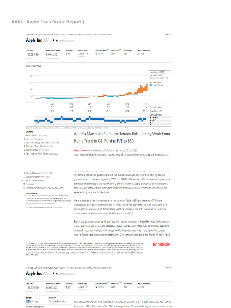 Apple Inc Stock Report Analysis 2020 | PDF | Ios | Apple Inc.