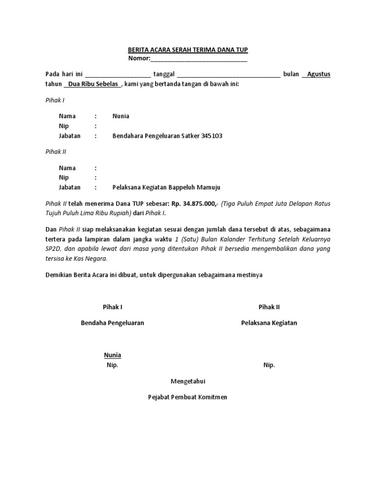 Contoh Berita Acara Serah Terima Uang Bos Info Terkait Uang