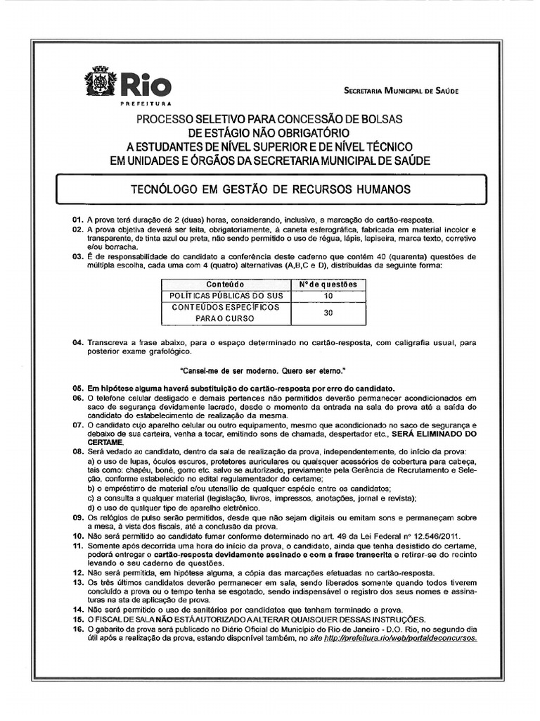 Estagio Tecnologo em Gestao de Recursos Humanos | PDF
