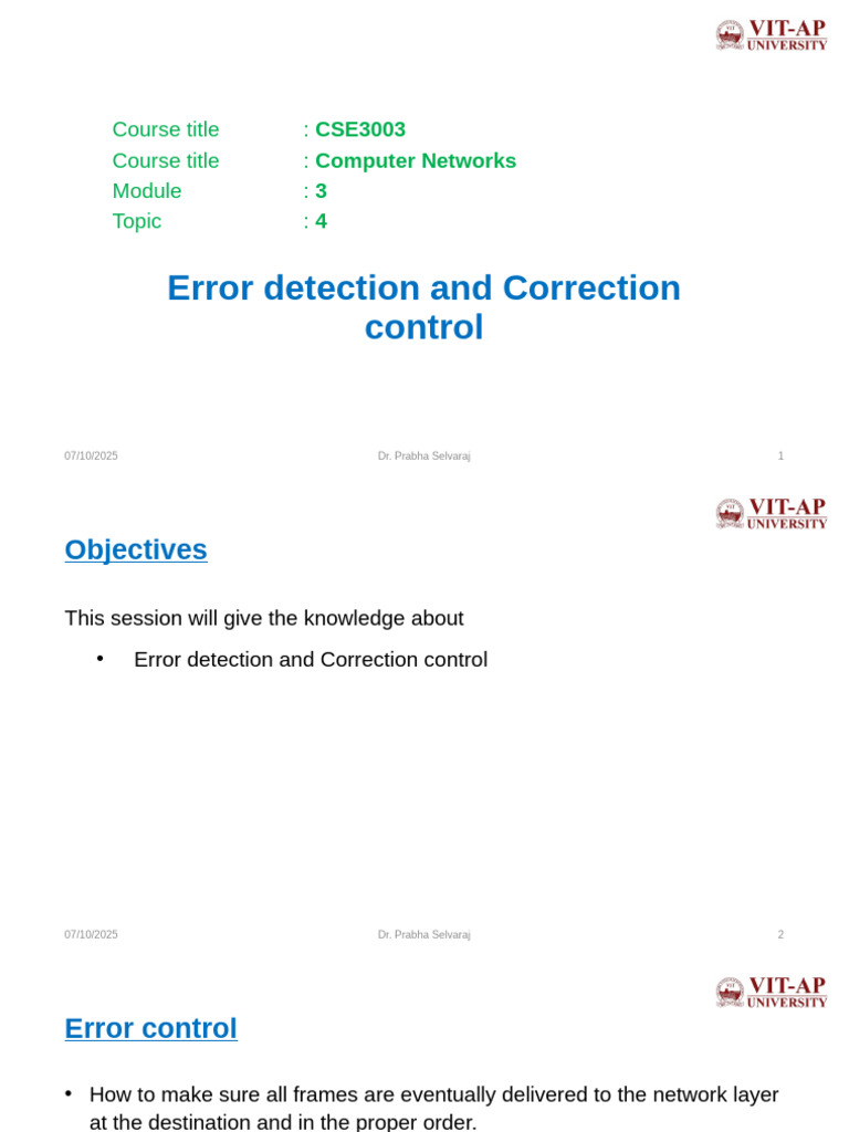 Error Detection and Correction in Networks | PDF | Error Detection And ...