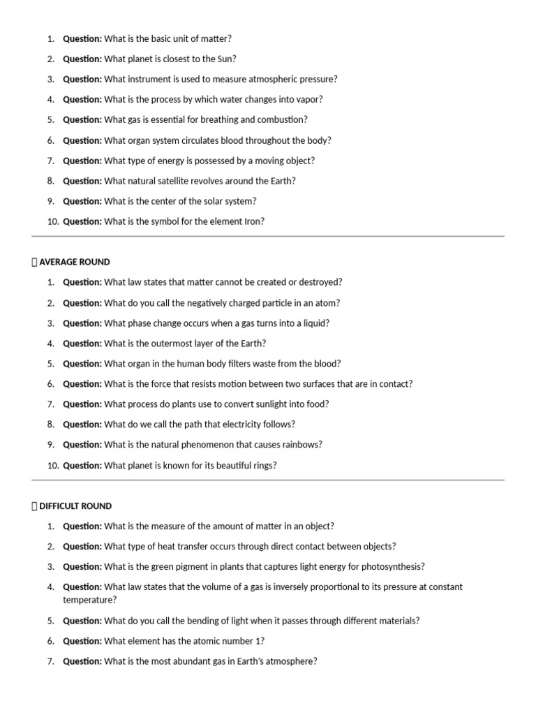 Grade 8 Science Quiz Questions | PDF | Water | Gases