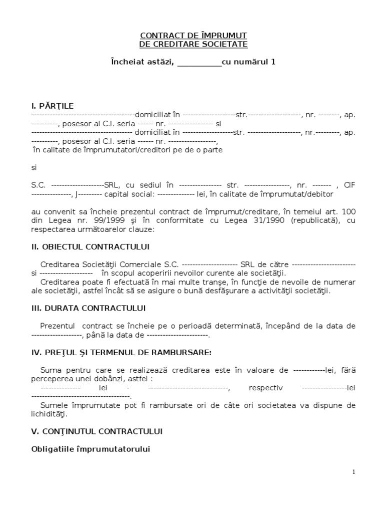 Contract De Creditare Societate Model