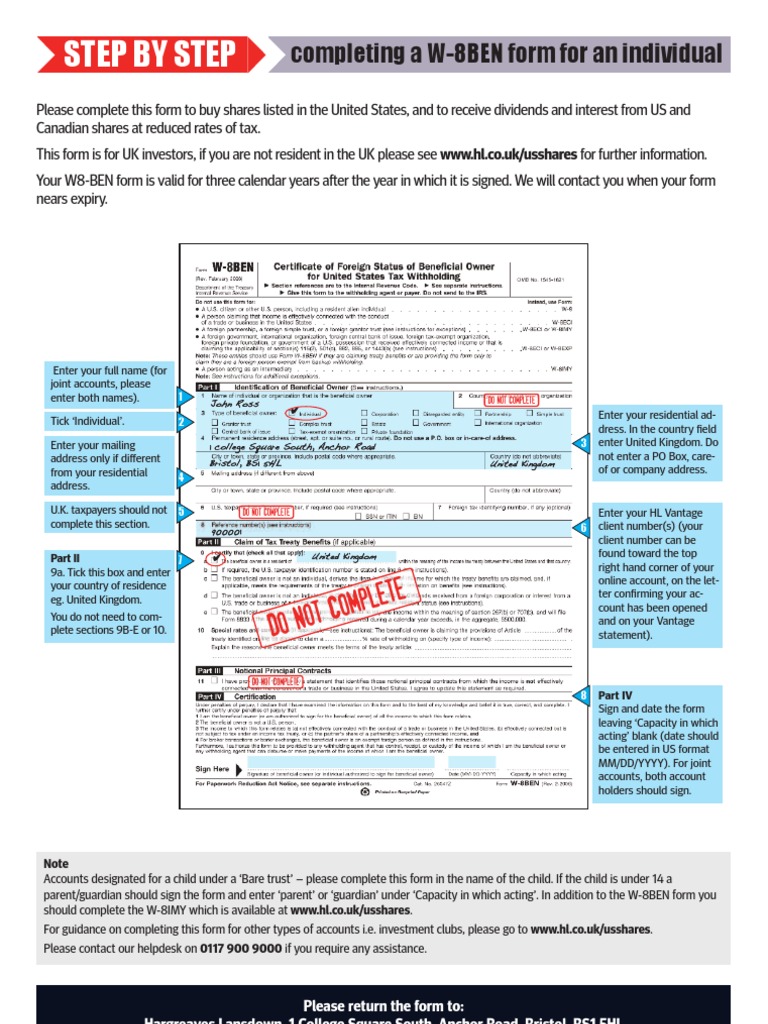 Completing the W-8BEN Form Guide | PDF | Finance & Money Management