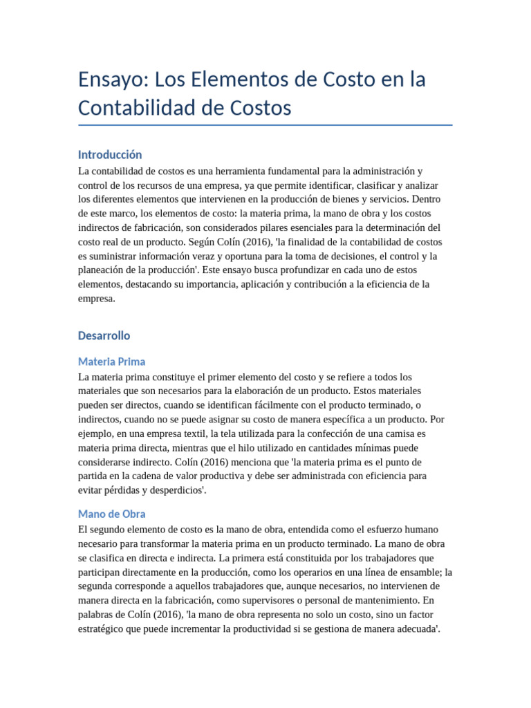 Elementos de Costo en Contabilidad | PDF | Contabilidad de costos ...