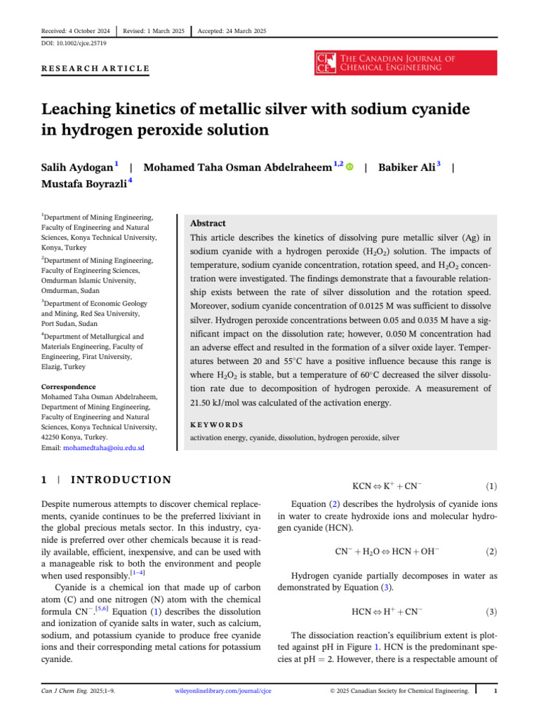 Silver Leaching Kinetics with Cyanide | PDF | Cyanide | Hydrogen Peroxide