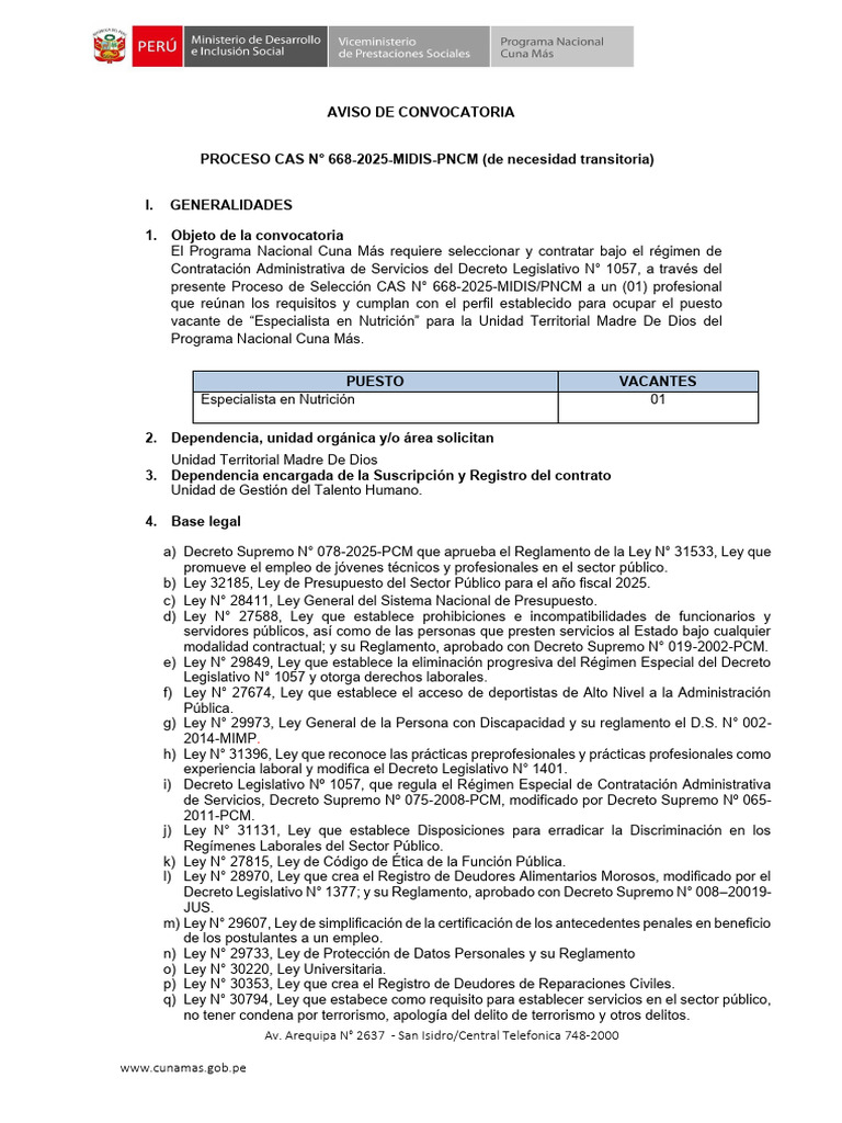 Proceso Cas #668-2025-Midis-Pncm | PDF | Licenciatura | Dietético