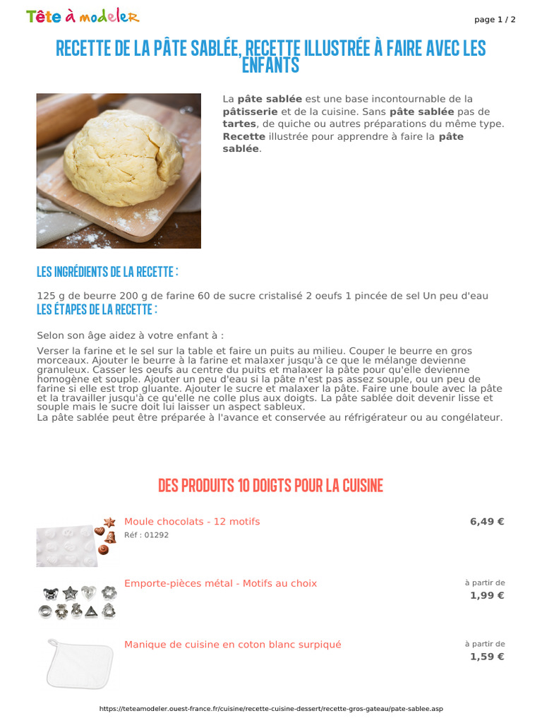 Recette facile de pâte sablée pour enfants | PDF | Cuisine | Cuisine