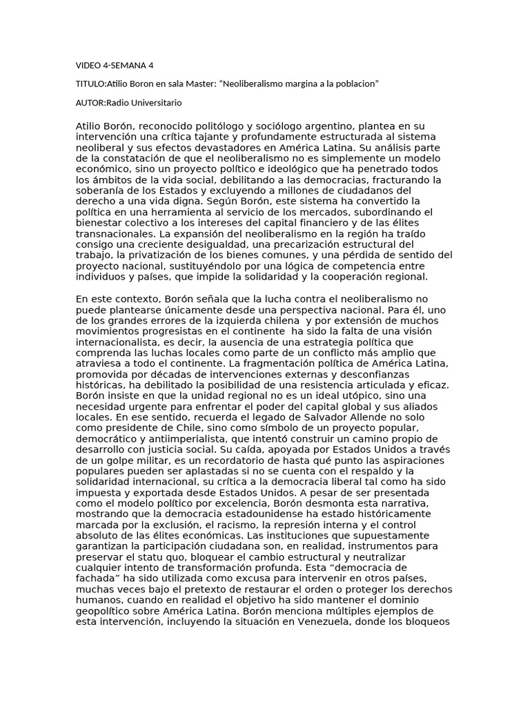 Crítica de Atilio Borón al Neoliberalismo | PDF | Neoliberalismo ...