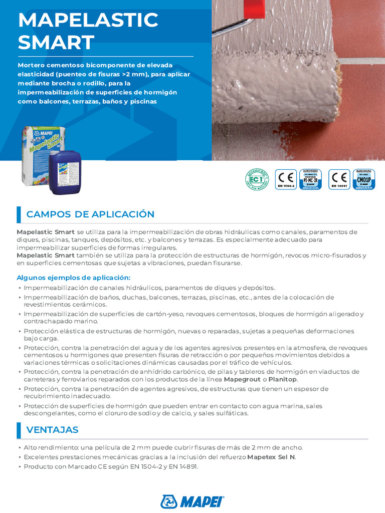 Impermeabilización con Mapelastic Smart | PDF | Hormigón | Agua